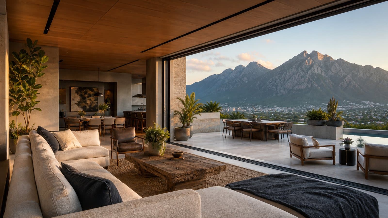 Sala de una propiedad vacacional con vista a la montaña