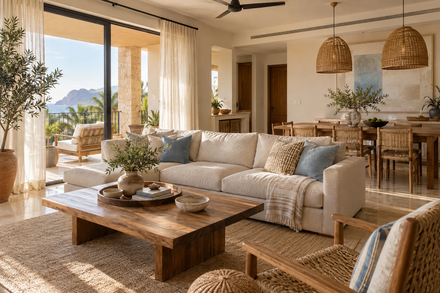 Sala y comedor preparados para una estancia