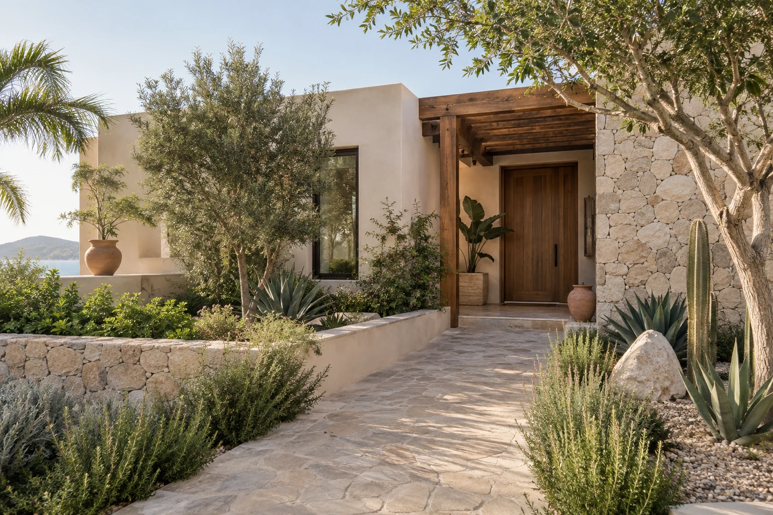 Casa con acceso y jardín cuidados