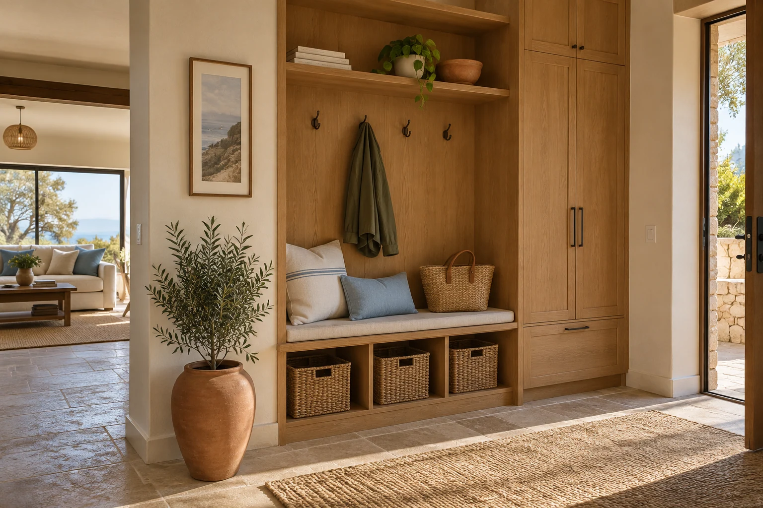 Mueble de entrada con almacenamiento y banco