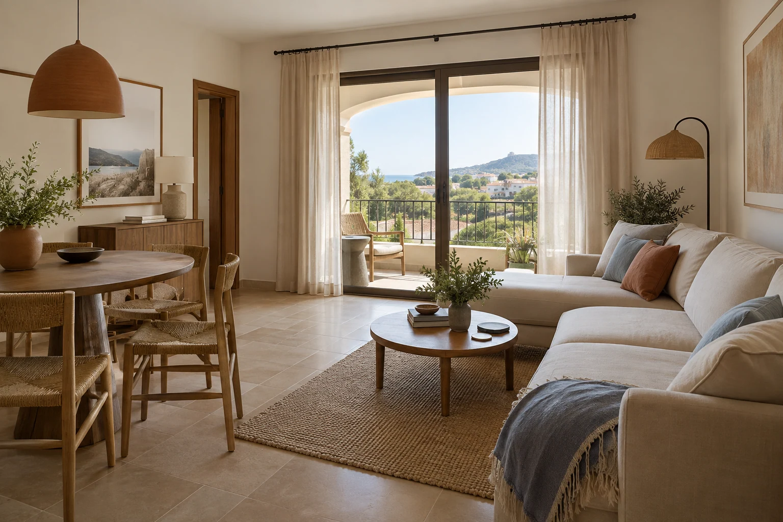 Espacio amueblado con sala, comedor y almacenamiento