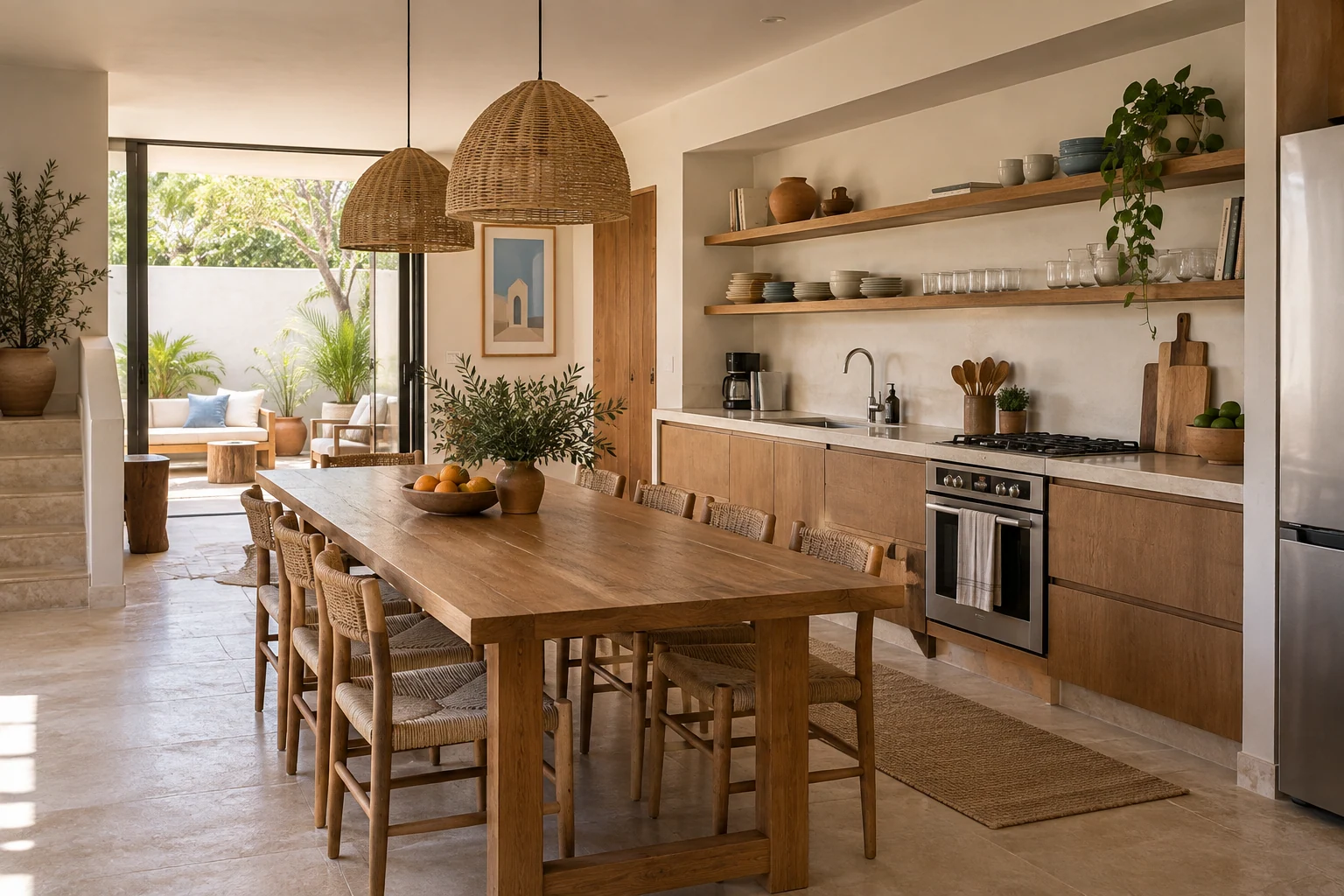 Cocina y comedor compartidos, ordenados y equipados