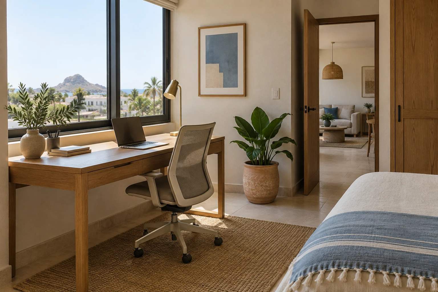 Espacio de trabajo con escritorio junto a una ventana