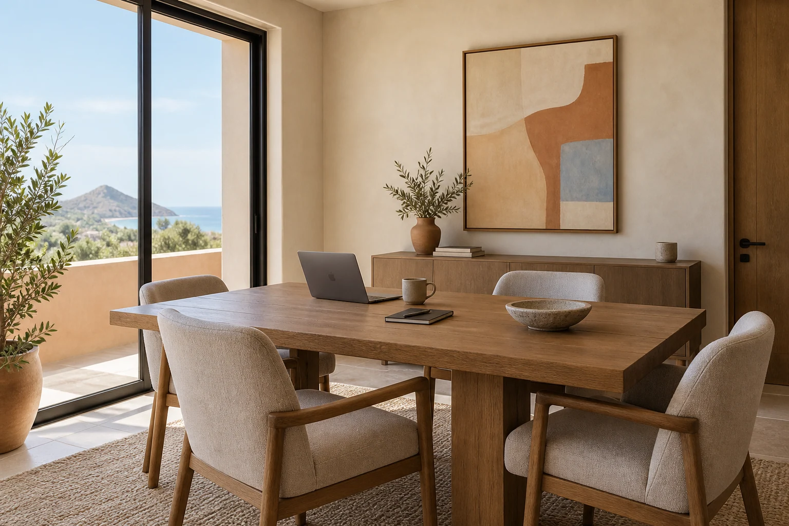 Sala de trabajo con mesa y luz natural